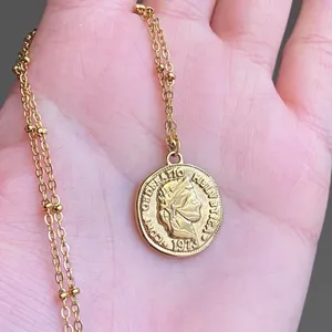 Handmade fully gold tone stainless steel antique vintage chic style coin necklace✨ thumbnail 7