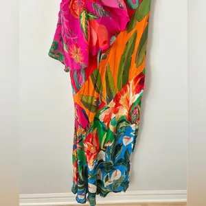 Farm Rio Mixed Flowery Ruffle One Shoulder Dress Women’s Medium thumbnail 6