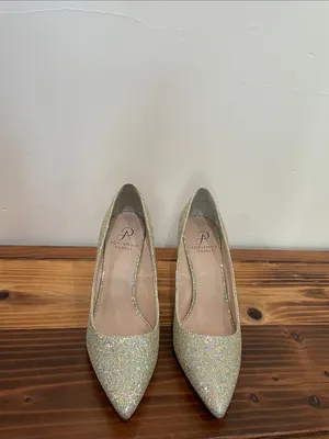 New! ADRIANNA PAPELL Platino Gold Pumps Size 8 Pointed Toe Heels Gold Sparkle thumbnail 6