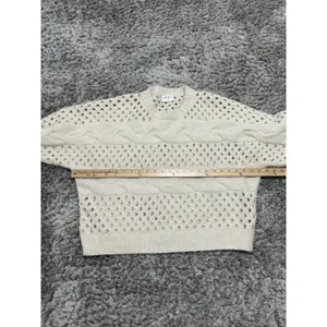 Allie Rose Cream Cable Knit Open Stitch Sweater Womens Size M Oversized Crochet Pullover thumbnail 15