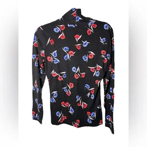 Ann Taylor‎ Women’s Floral Print Long Sleeve Top Black Red Blue Size M thumbnail 5