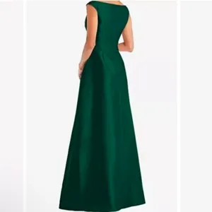 New! Alfred Sung D811S Hunter Green Off Shoulder Draped‎ Wrap Satin Maxi Dress 4 thumbnail 3