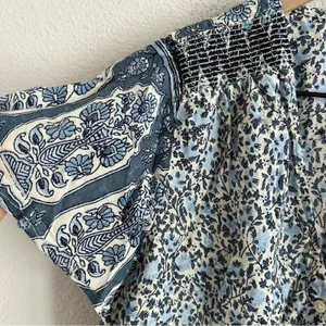Lucky Brand Mixed Print Tie Front Button Blue Floral Top XS thumbnail 7