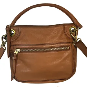 Fossil Cognac Brown Pebbled Leather Convertible Crossbody Bag Antique Brass‎ Zip thumbnail 1
