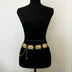 Gold Y2K Textured Rectangular Boho Chain Belt, Fits 23.5-43.5 Inches, X7GA1252 thumbnail 3