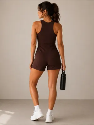 Babaton Brown Minimalist Athletic XL Romper Workout Bodysuit Aritzia Athleisure thumbnail 9