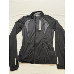 Athleta Womens‎ XS Black Gray Ruffle Full Zip Running Jacket Thumbholes Pockets thumbnail 2