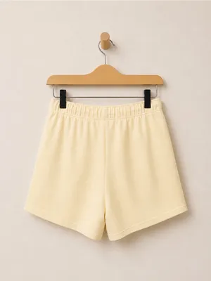 Reformation Olena Pale Butter Yellow Terry Cloth Lux Soft Knit Lounge Shorts thumbnail 4