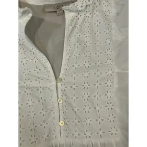LOFT Top White Eyelet 100 Percent Cotton Ruffle Collar Trim Size M thumbnail 5