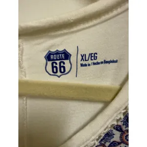 Route 66 Tank Top XL Blue White Boho‎ Print Sleeveless Back Slit Hem Tile Print thumbnail 3