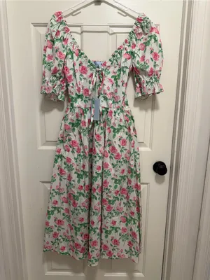 HILL HOUSE The Ophelia Nap Midi Pink Roses Dress Size Small thumbnail 4