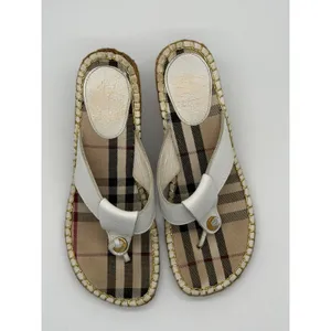 Burberry Wedge Sandals Womens 39 White Nova Check Espadrille Thong Leather thumbnail 10