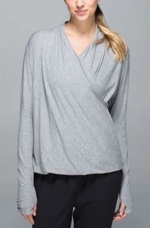 Lululemon Women’s Radiant Long Sleeve Top Size 2 Gray Surplice V Neck Athletic thumbnail 1