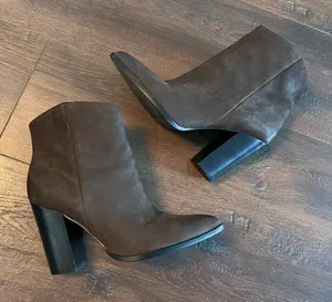 Halogen Brown Pointed Toe Bootie Stacked Heel thumbnail 1