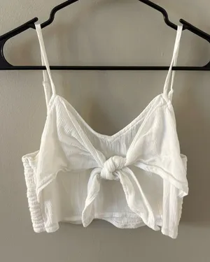 Aerie White Tie-in-Front Linen Like Crop Top Tank Size Women’s Small thumbnail 1