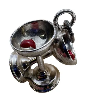 Vintage Sterling Silver Martini Glasses Charm with Red Olive Beads 925 Cocktail thumbnail 1