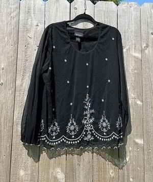 Lane Bryant Plus Sz 18/20‎ Black & White Top Womens Lined Mesh Embroidered Fairy thumbnail 1