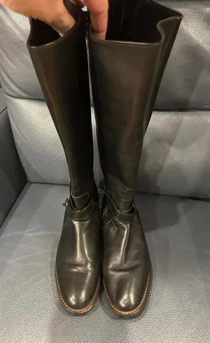COACH black leather silver turnlock TALL FLAT riding boots thumbnail 1