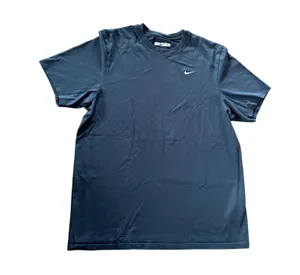 Navy Blue T Shirt with White Embroidered Swoosh Logo On Chest 🔥 thumbnail 1