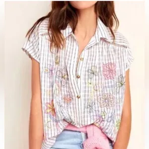 ANTHROPOLOGIE Pilcro Serena Surf Henley Linen Blend Blouse Size XS thumbnail 4