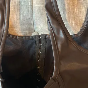 Motel Brown Faux Leather Corset Top Size Small thumbnail 6