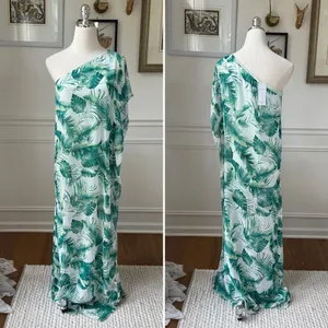 NWT Aura Women's Sleeveless Flutter Side Chiffon Maxi Dress Green Frond Print $1 thumbnail 2