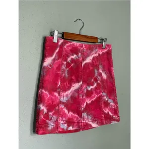 Free People Modern Femme Denim Mini Skirt Flamingo Flame Size 2 Small Tie Dye thumbnail 3