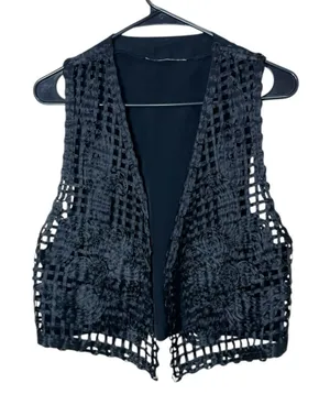 Vintage Black Sheer Open Weave Vest Size Medium‎ thumbnail 1