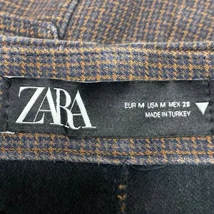 Zara Women's Brown Plaid Checkered Mini Straight Pencil Cargo Denim Jean Skirt M thumbnail 4
