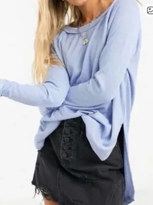 Free People We The Free Snowy Thermal Top Size Large in Baby Blue thumbnail 1