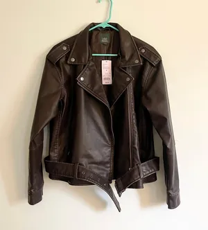 Target Oversized Brown Faux Leather Biker Moto Jacket thumbnail 1