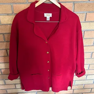 Vintage Talbot’s 100% Merino Wool Red Cardigan Gold Button Down Size Large thumbnail 1