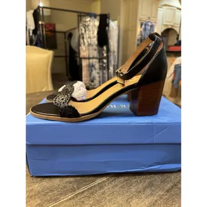 Jack Rogers Womens' Lauren Ankle Strap Mid Heels Black Scalloped Trim Size 9.5 thumbnail 2