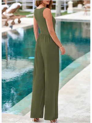 NEW Ribbed Sleeveless Jumpsuit Square Neck Wide Leg XL thumbnail 2