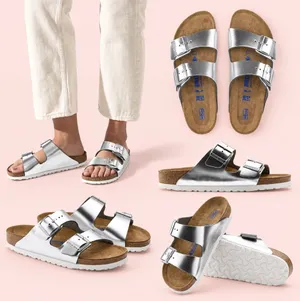 Birkenstock Arizona Metallic Silver Soft Footbed Sandals 37 US 6.5 $154 thumbnail 1