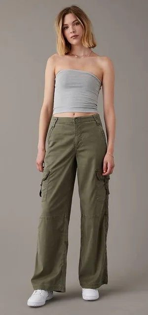 American Eagle Dreamy Drape Stretch Super High-Waisted Cargo Baggy Wide-Leg Pant thumbnail 1