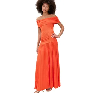 Lioness Field of Dreams Maxi Dress Women XS Orange Pleated Minimalist Bodycon thumbnail 2