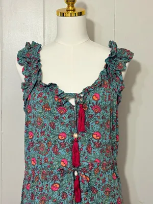 Natural Life Maddie Maxi Dress Turquoise Pink Floral Ruffle Boho Size M thumbnail 3