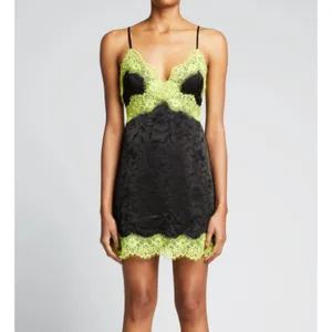 ALICE + OLIVIA Zaira Lace Trim Mini Dress Black/Lime Punch Sz 2‎ thumbnail 2