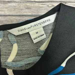 Diane Von Furstenberg Black Blue Ivory Sleeveless Scottie Wool Silk Top Medium thumbnail 7