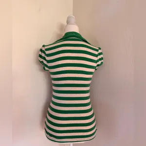 Y2K Old Navy Green and White Striped Polo 100% Cotón  thumbnail 3