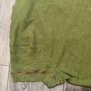 100% Cotton Women‎ Tee Size L Olive Green Embroidered Sequin Slub Crop Bohemian thumbnail 9