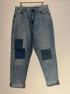 Universal Threads Patchwork Boyfriend Jeans Light Wash Sz 8 29R Boho Distressed thumbnail 1