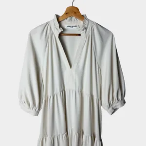 Amanda Uprichard Saffron Ivory Tiered Midi‎ Dress Ruffle Neck Small Coastal thumbnail 3