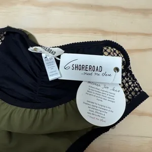NWT 6‎ Shore Road Olive Green Black Mesh Ruched Back Bikini Bottom Medium thumbnail 4