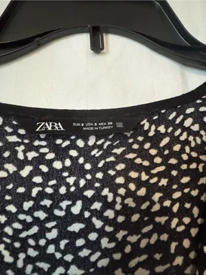 Zara Ruffle V-Neck Tie Front Speckled Blouse Boho Flowy Top Size S thumbnail 3