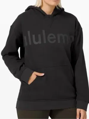 Lululemon All Yours Hoodie Graphic Black Tonal Logo Pullover Sweatshirt Size 4 thumbnail 6