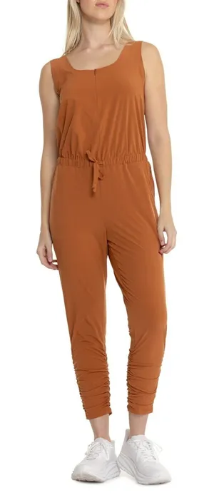 prAna‎ Railay Jumpsuit Womens L Clay Orange Sleeveless Zip Neck UPF 50 Stretch thumbnail 1
