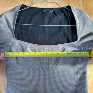 Zara Brown Micro Plaid Square Neck Dress Long Sleeve Mini Size Medium‎ M thumbnail 9