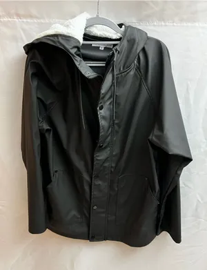 Another Influence Black Faux Leather Hooded Rain Jacket Sherpa Lined Medium thumbnail 1